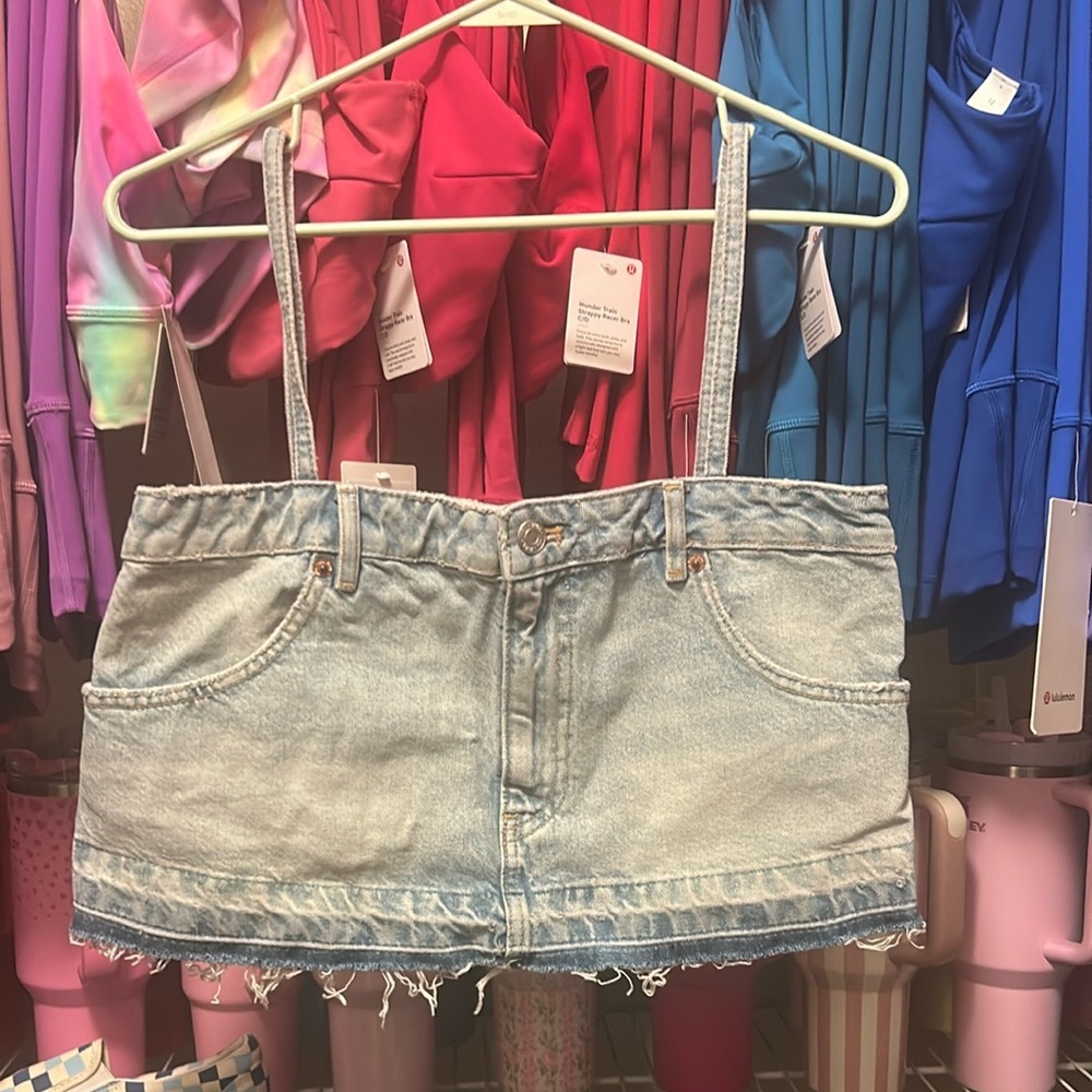 Zara denim skirt effect crop top